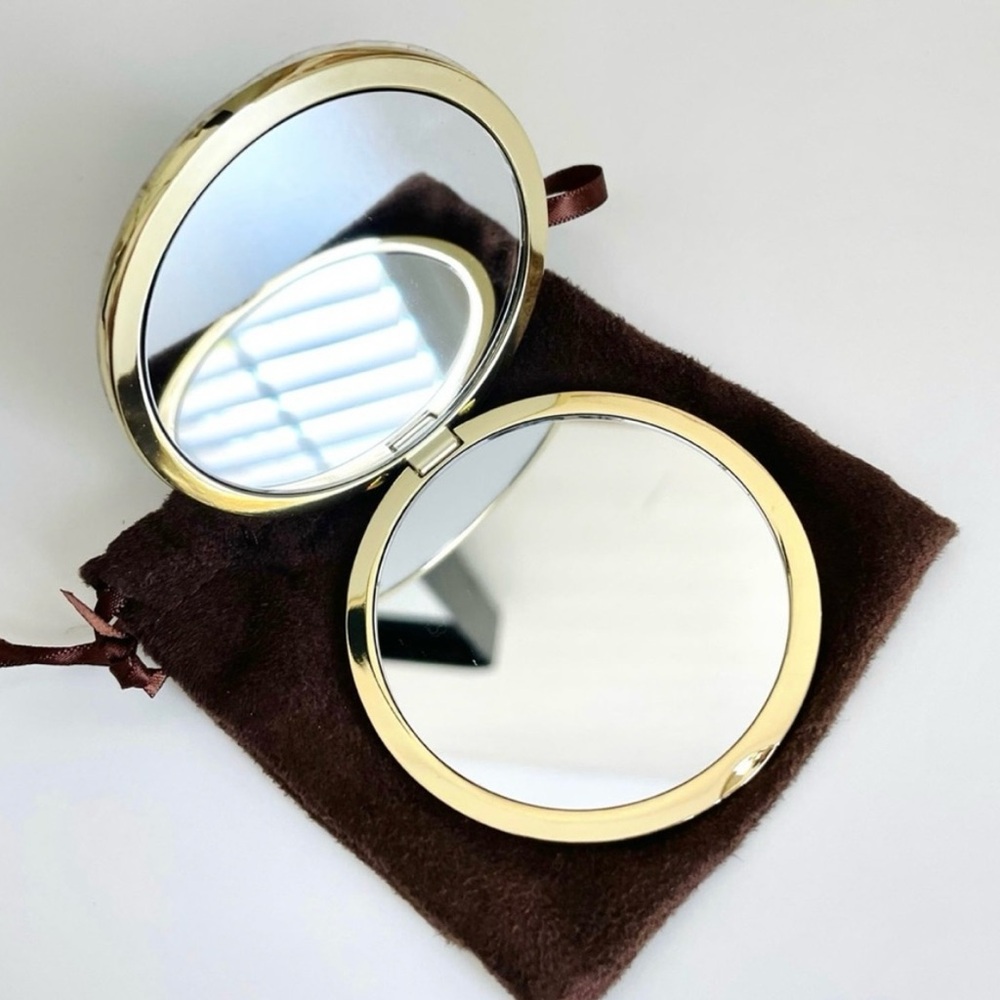 Tom Ford - Brown & Gold Dual-Sided Round Compact Mirror | W/Dustbag | New - Picture 3 of 8